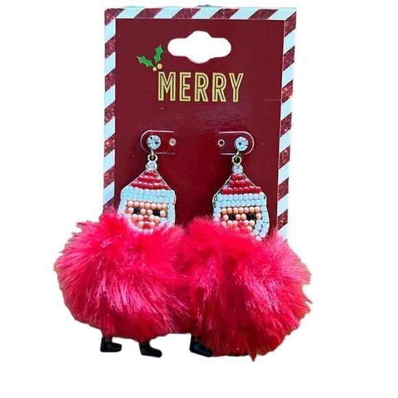 NEW Santa Fuzzy Ball Earrings - Picture 1 of 5